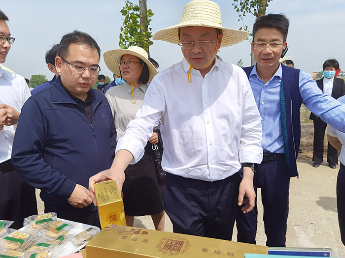 湖北省農業(yè)廳廳長吳祖云，鐘祥市委書記周軍，在彭墩查看“三夏”農業(yè)生產情況